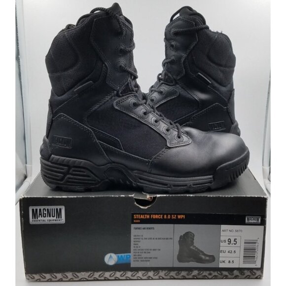 Magnum Stealth Force 8.0 Side Zip WPI Black Duty Boots with Box Men's Size 9.5 - Picture 1 of 16